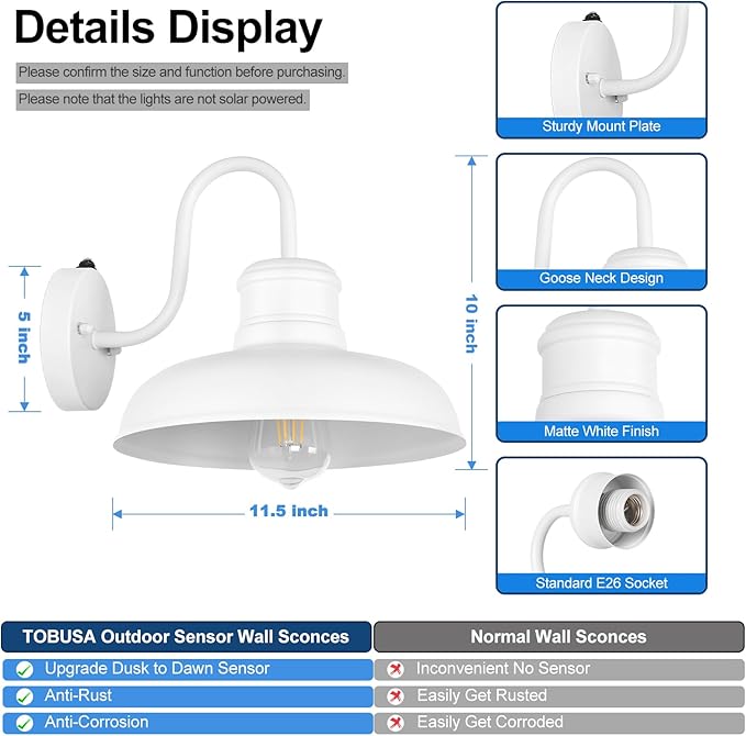 TOBUSA 2-Pack Dusk to Dawn Outdoor Wall Lights, Waterproof Farmhouse Gooseneck - Image 5