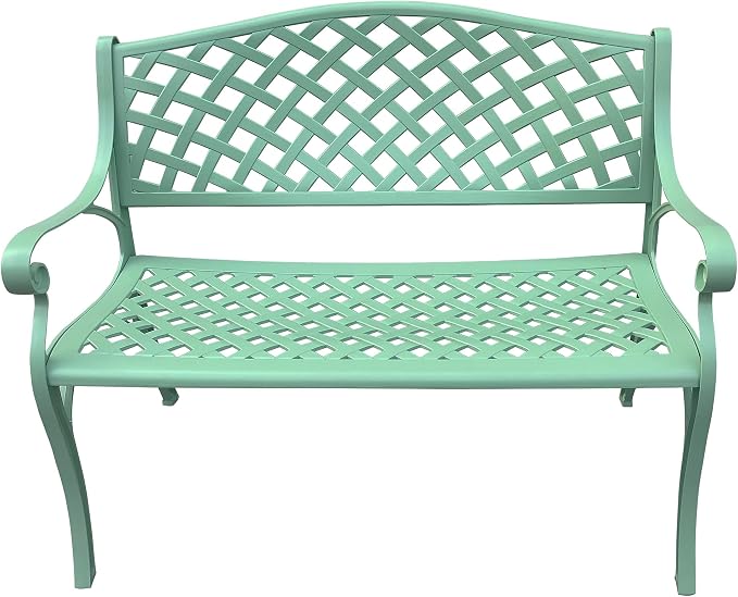 Oakland Living Outdoor Aluminum Modern Seafoam Green Patio Bench Loveseat - Image 2