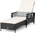 COSTWAY PE Rattan Chaise Lounge Chair Armrest Recliner Adjustable Pillow Black by COSTWAY