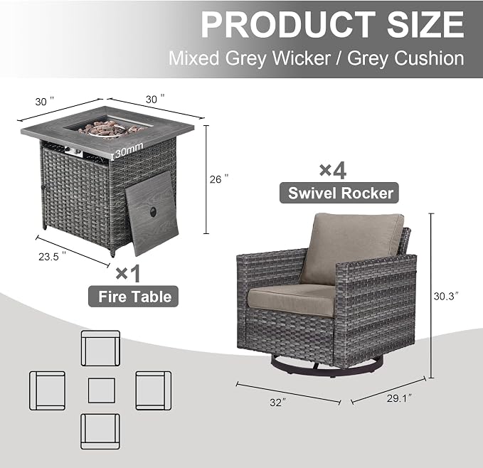 Belord 5 Pieces Wicker Patio Furniture Set: 4 Outdoor Swivel Glider Rocker - Image 2