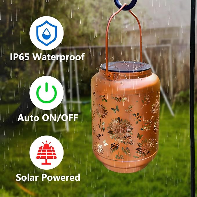 Sunflower Solar Lantern Outdoor Waterproof, Metal Hanging Solar Powered Lantern - Image 5