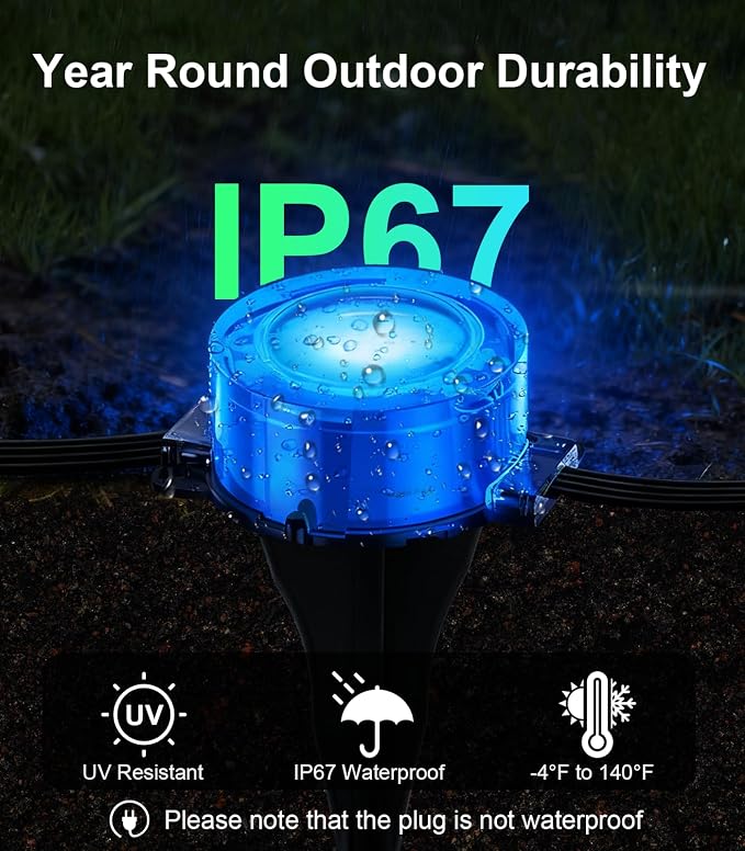 50Ft Permanent Outdoor Ground Lights Smart Color Changing, Pathway Christmas - Image 5