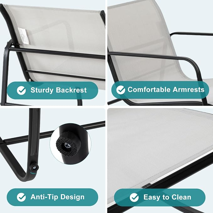 DUMOS 3 Piece Patio Rocking Furniture Set，Outdoor Patio Furniture Conversation - Image 3