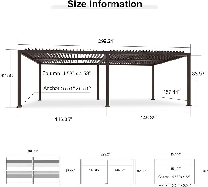 PURPLE LEAF 13' x 25' Louvered Pergola Outdoor Adjustable Louvre Shade Modern - Image 7