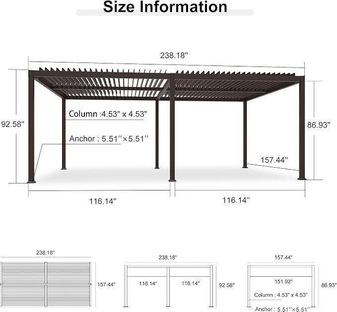 PURPLE LEAF 13' x 20' Louvered Pergola Outdoor Adjustable Louvre Shade Modern - Image 7