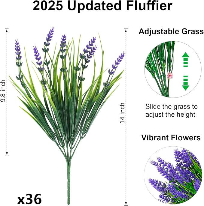 ZINHO 36 Bundles Artificial Flowers Outdoor, Faux Lavender Flowers - Image 3