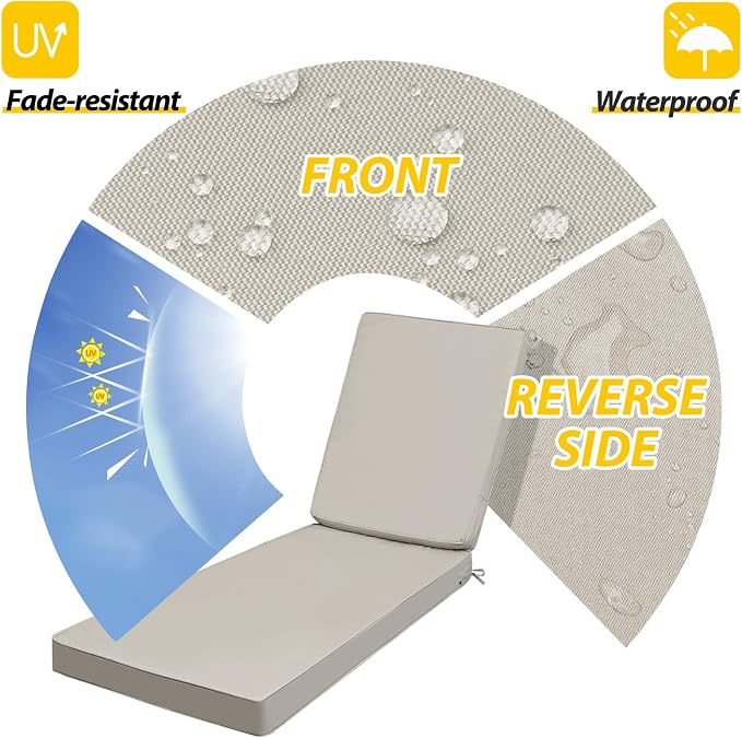 AAAAAcessories Outdoor Chaise Lounge Cushions, Fade-Resistant, Waterproof Patio - Image 2