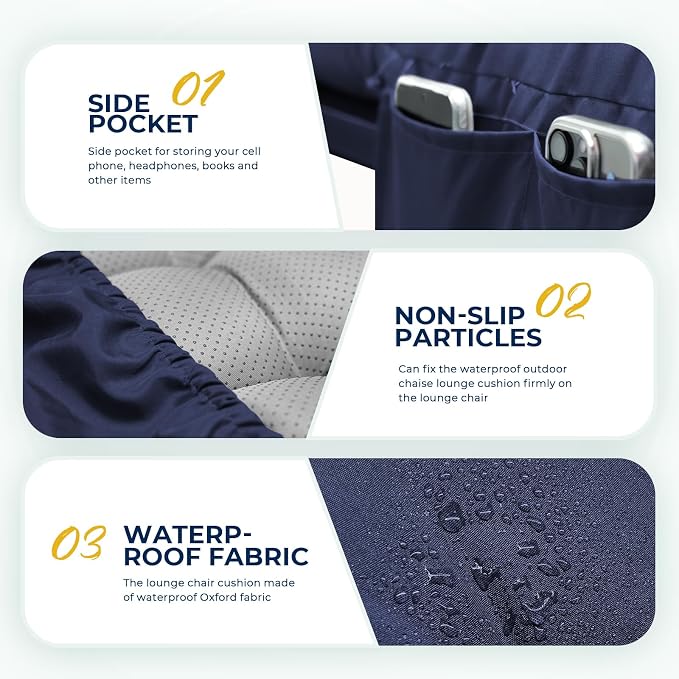 Waterproof Outdoor Chaise Lounge Chair Cushion 74.4 x 22 x 4.7 Inches Lounge - Image 5