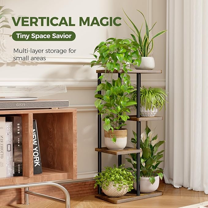 Bamworld Plant Stand Indoor, Corner 4 Tier Metal Plant Shelf - Image 2