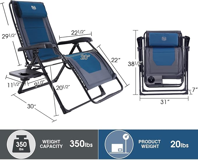 Timber Ridge Zero Gravity Chair Oversized Recliner 350lbs Capacity Patio Lounge - Image 3