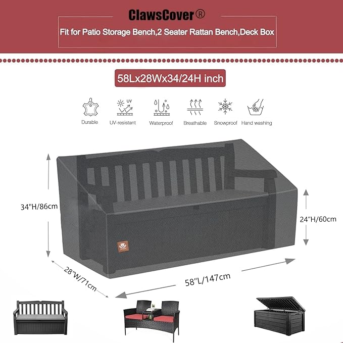 2 Seater Outdoor Patio Seating Storage Bench Cover Waterproof - Image 5
