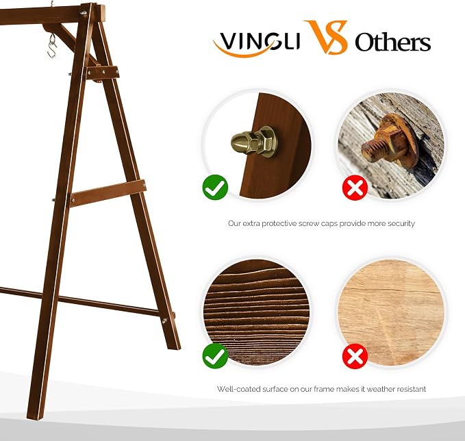 VINGLI Heavy Duty 660 LBS Wooden Swing Frame - Image 2