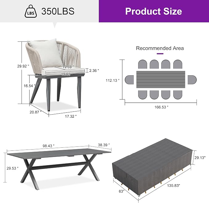 PURPLE LEAF 11 Pieces Patio Dining Set - Image 9
