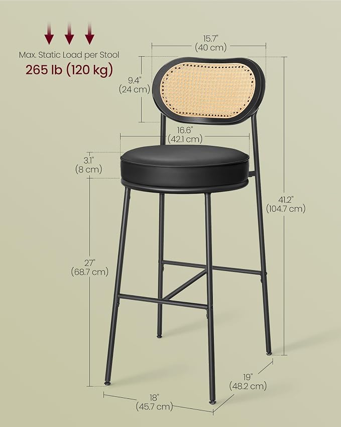 VASAGLE Bar Stools Set of 2, Bar Height Stools - Image 6
