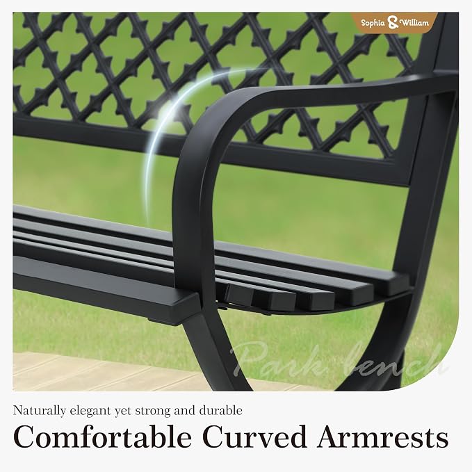Sophia & William Outdoor Bench, 50 inches Metal Garden Bench, Cast Iron Park - Image 6