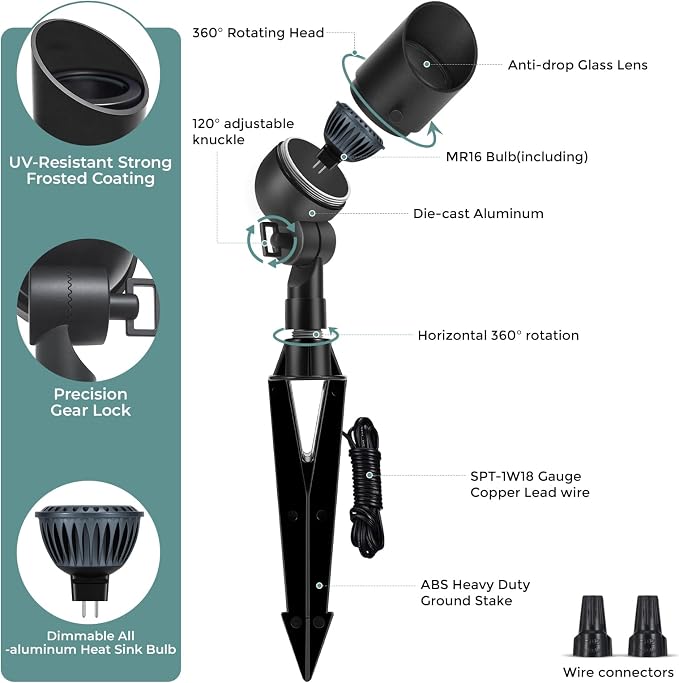 Gardencoin Low Voltage Landscape Spotlight, 12V LED Outdoor Landscape Lighting - Image 3
