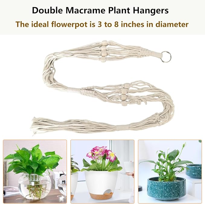 Belit 2 Pack Double Macrame Plant Hangers 2 Tier Hanging Planter Basket - Image 5