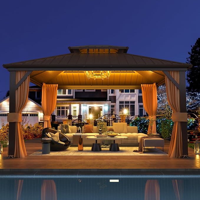 EROMMY 12' x 14' Hardtop Gazebo, Aluminum Frame Gazebos - Image 8