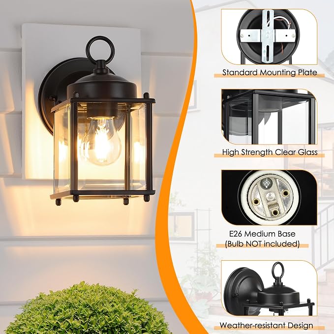 Outdoor Wall Lantern, Exterior Waterproof Wall Sconce Light Fixtures, 2 Pack - Image 6