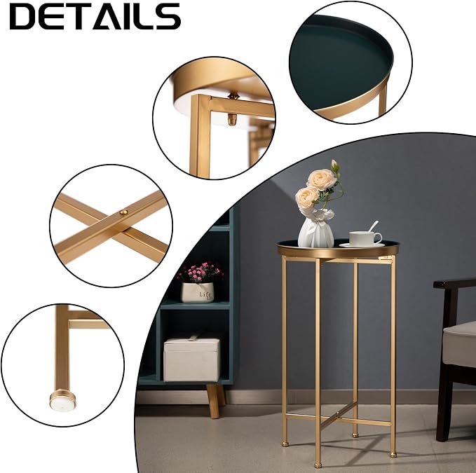 HollyHOME Small Round Metal Waterproof End Table, Accent Indoor&Outdoor Coffee - Image 4