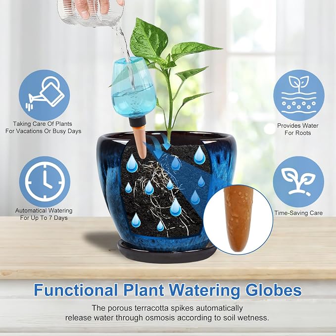 Ceramic Pots for Plant with Self Watering Globes, 6 inch Planters for Indoor - Image 3