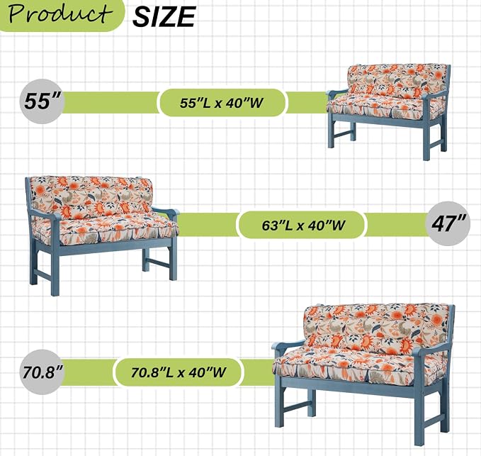 Waterproof Porch Swing Cushion Replacement, 2–3 Seat Swing Seat Cushion - Image 7