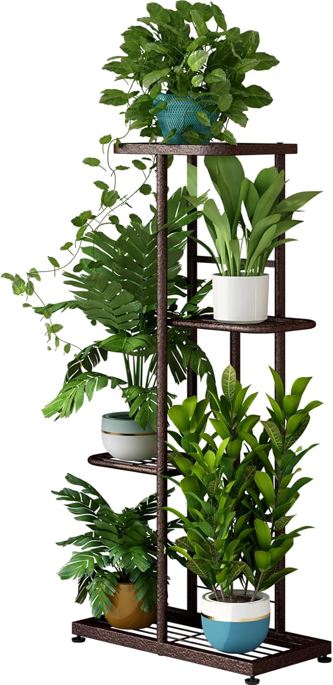 LINZINAR Plant Stand Metal 4 Tier 5 Potted Multiple Flower Pot Holder Shelf by LINZINAR