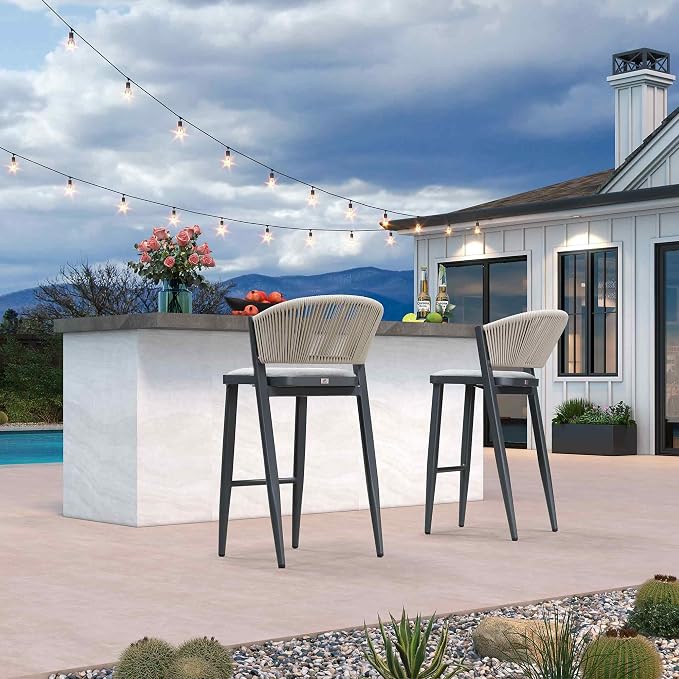 PURPLE LEAF Bar Stool Set of 2 Outdoor Bar Chairs Aluminum Bar Height Stools - Image 4