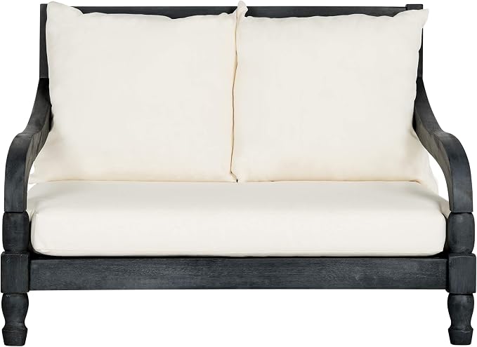 SAFAVIEH Outdoor Collection Pomona Dark Slate Grey Solid Wood/Beige Cushion by SAFAVIEH