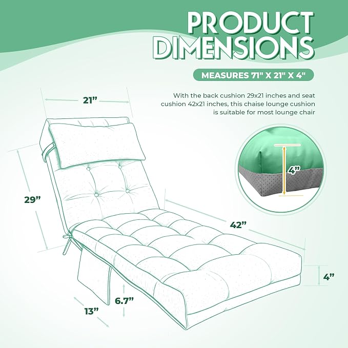Outdoor Chaise Lounge Cushion, Waterproof Lounge Chair Cushion - Image 2