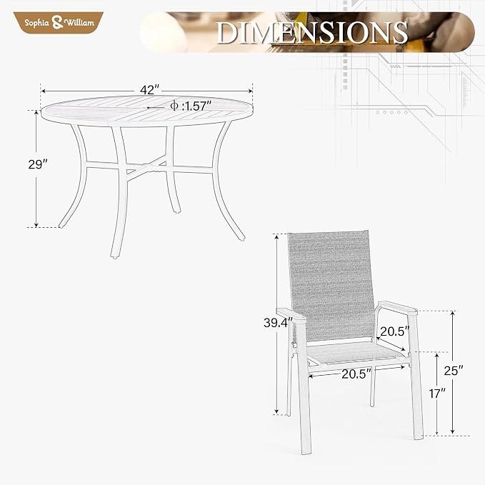Sophia & William Patio Sets 5 Pieces, Lightweight Aluminum Dining Chairs - Image 7
