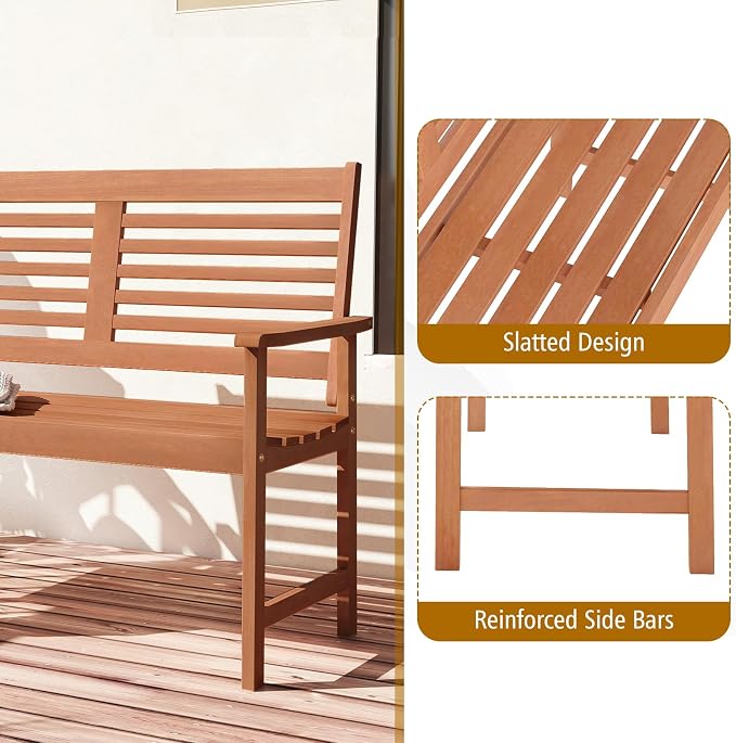 Tangkula Wood Outdoor Bench, 2-Person Patio Bench - Image 9