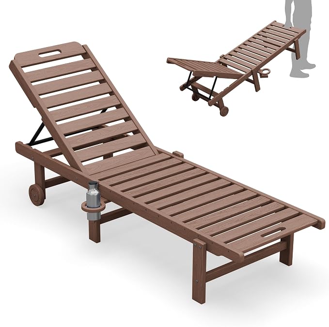 SERWALL Patio Chaise Lounge, HDPE Outdoor Lounge Chair by SERWALL