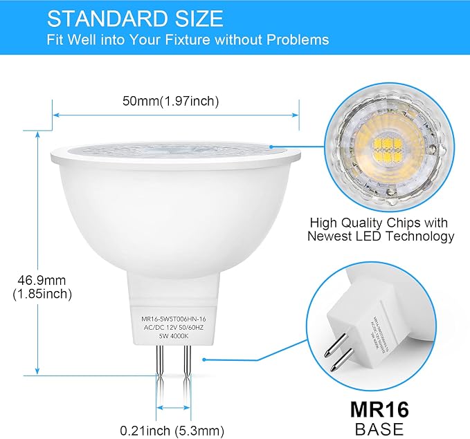 Mlambert 12 Pack MR16 LED Bulbs 50W Halogen Equivalent, 4000K Neutral White - Image 3