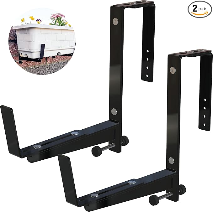 Window Box Brackets for Railing- 2 Pcs Adjustable Planter by NACETURE
