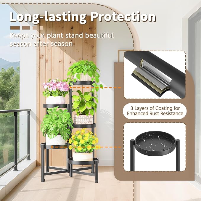 LASZOLA 5 Tiered Folding Tall Plant Stand Indoor - Image 5