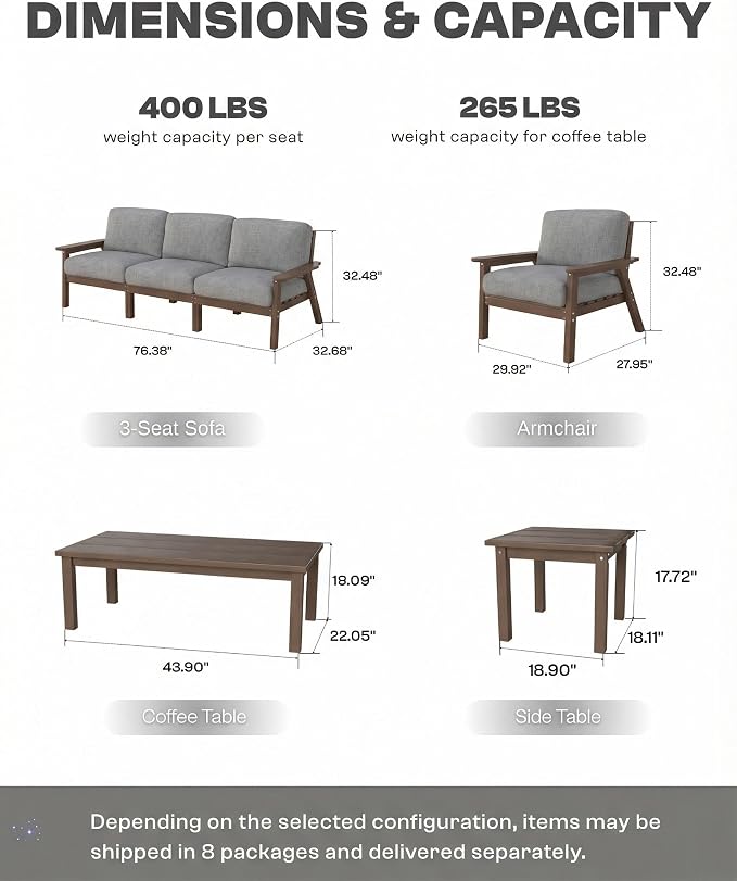 HDPE 5 Piece Patio Furniture Set, Outdoor Couch - Image 2