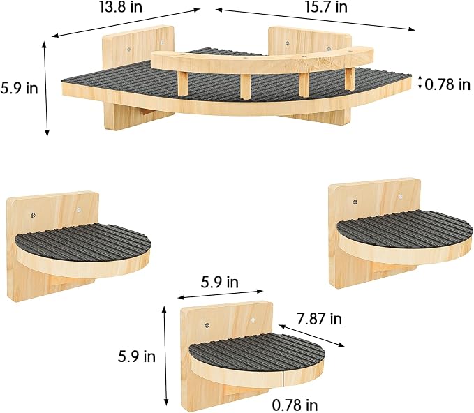 Cat Wall Shelves with 3 Steps, Wooden Cat Wall Furniture up to 15lbs, Floating - Image 2