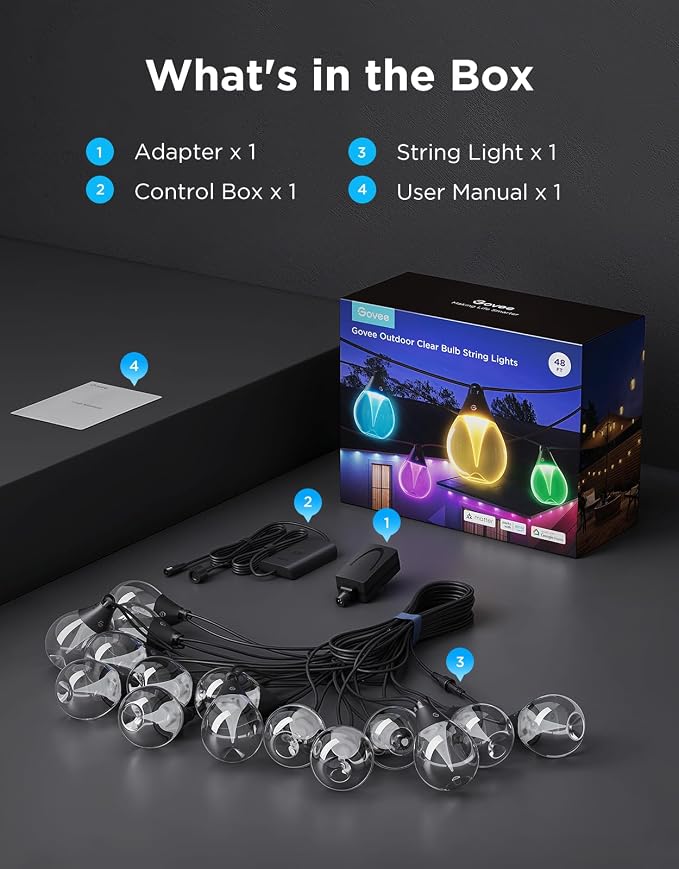 Govee Outdoor Clear Bulb String Lights, 48ft RGBWIC Outdoor String Lights - Image 9