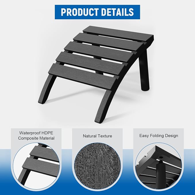 FONTOI Adirondack Ottoman, HDPE Plastic Adirondack Chair Footstool, All Weather - Image 3