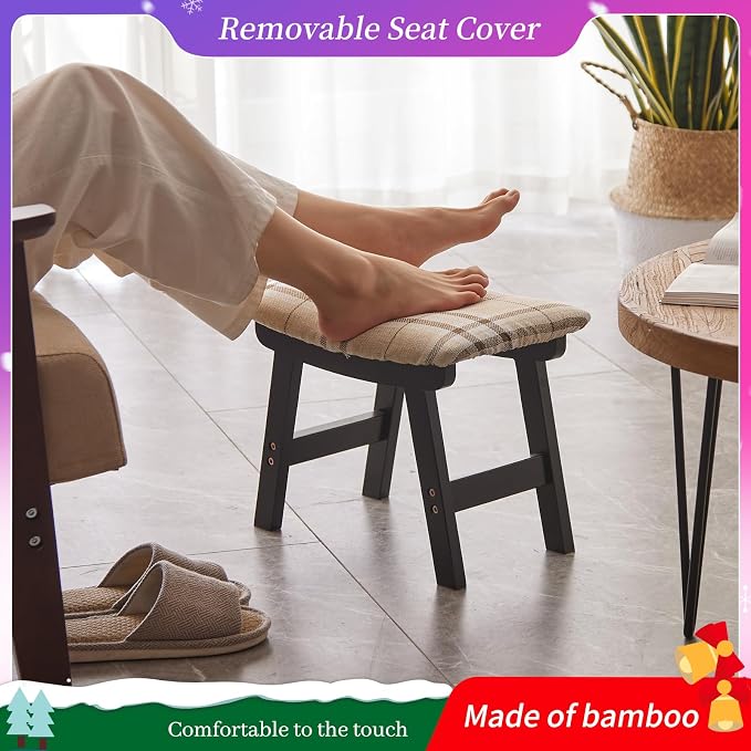 Foot Stool, Bamboo Small Sofa Foot Rest Under Desk, Extra Seating - Image 3