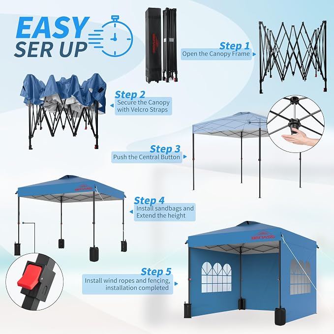 10x10 Pop Up Canopy with Sidewalls, Easy Up Canopy Tent, Heavy Duty Tents - Image 5