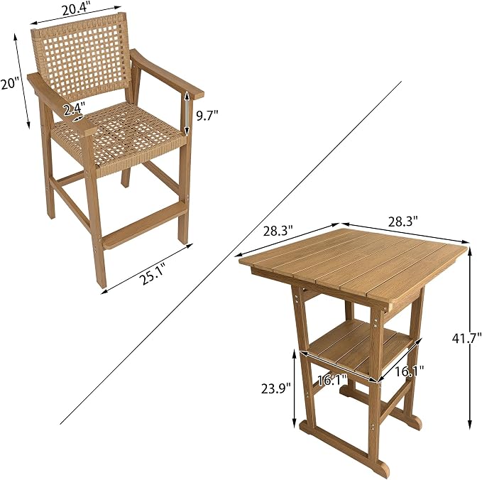 Poly Lumber Outdoor Bar Set, Durable HIPS Material, PE Rattan Back and Seat - Image 3
