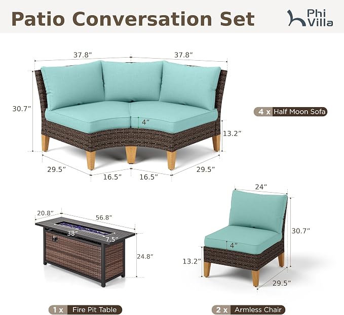 PHI VILLA 9-Piece Half Moon Patio Furniture Set - Image 2