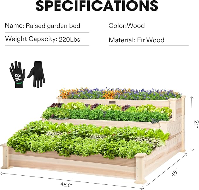 VIVOSUN 3-Tier Wooden Raised Garden Bed, Outdoor Wood Planter Kit - Image 3