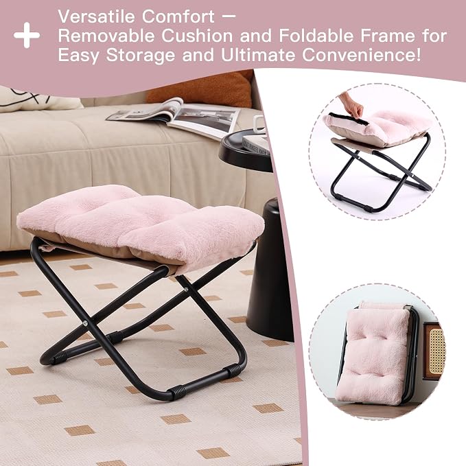 LITA Folding Footrest Stool, Portable Ottoman Foot Rest, Upholstered Small - Image 5