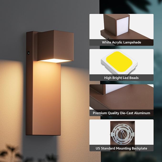 2 Pack 13" Modern Outdoor Led Wall Light, 16W 3000K 1200Lumen Porch & Patio - Image 7