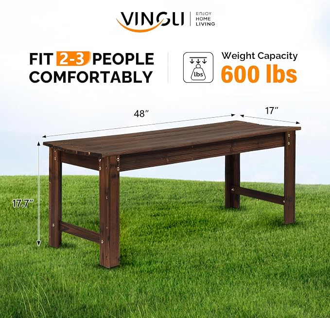 VINGLI Outdoor Wood Bench - Image 3