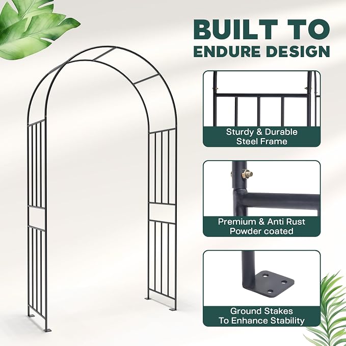 IDZO 86in Metal Garden Arbor Arch, Sturdy & Durable Trellis - Image 2