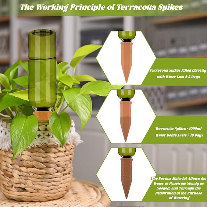 TINSKY 6 Sets Plant Watering Devices Terracotta Self Watering Spikes and 26 Oz - Image 3